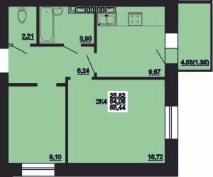 2-комнатная 55.44 м² в ЖК Мирный от 16 000 грн/м², с. Россошенцы