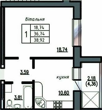 1-кімнатна 38.92 м² в ЖК Комфорт Лайф від 11 000 грн/м², м. Чортків