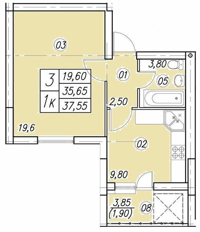 1-кімнатна 37.55 м² в ЖК Аквамарин від 14 500 грн/м², Тернопіль