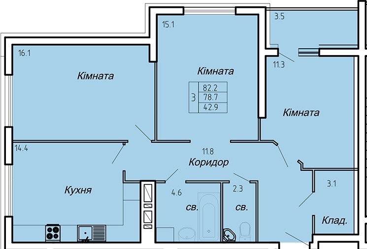 3-кімнатна 82.2 м² в ЖК Atlanta Tower від 16 450 грн/м², Тернопіль