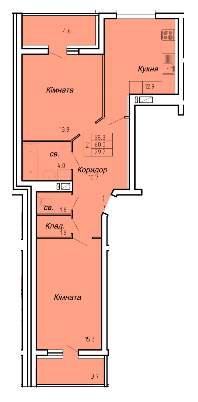 2-комнатная 68.3 м² в ЖК Atlanta Tower от 16 450 грн/м², Тернополь