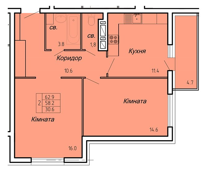 2-комнатная 62.9 м² в ЖК Atlanta Tower от 16 450 грн/м², Тернополь