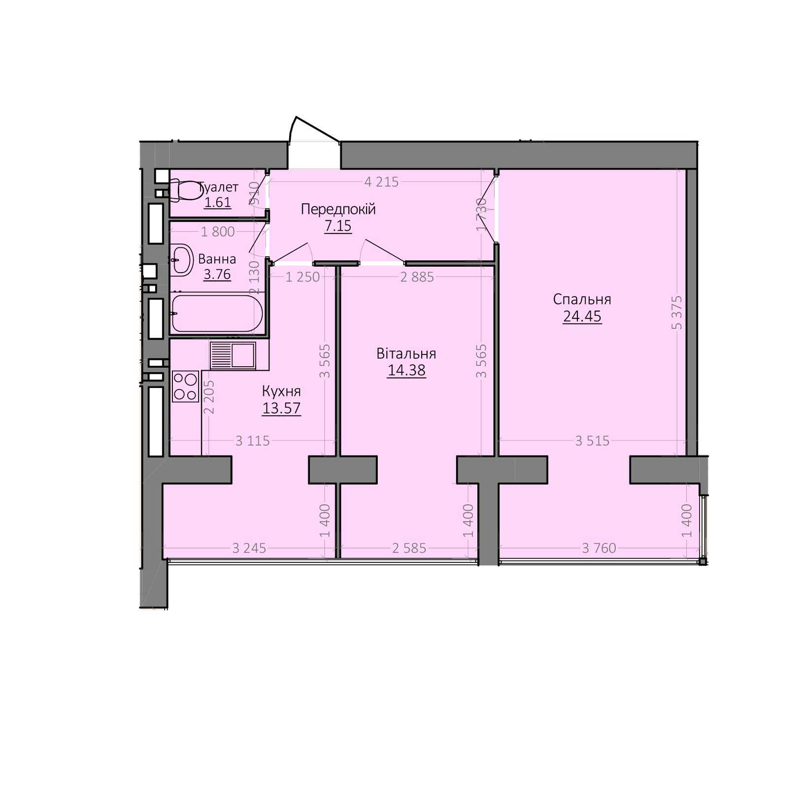 2-комнатная 64.92 м² в ЖК Эгоист от 11 000 грн/м², Хмельницкий