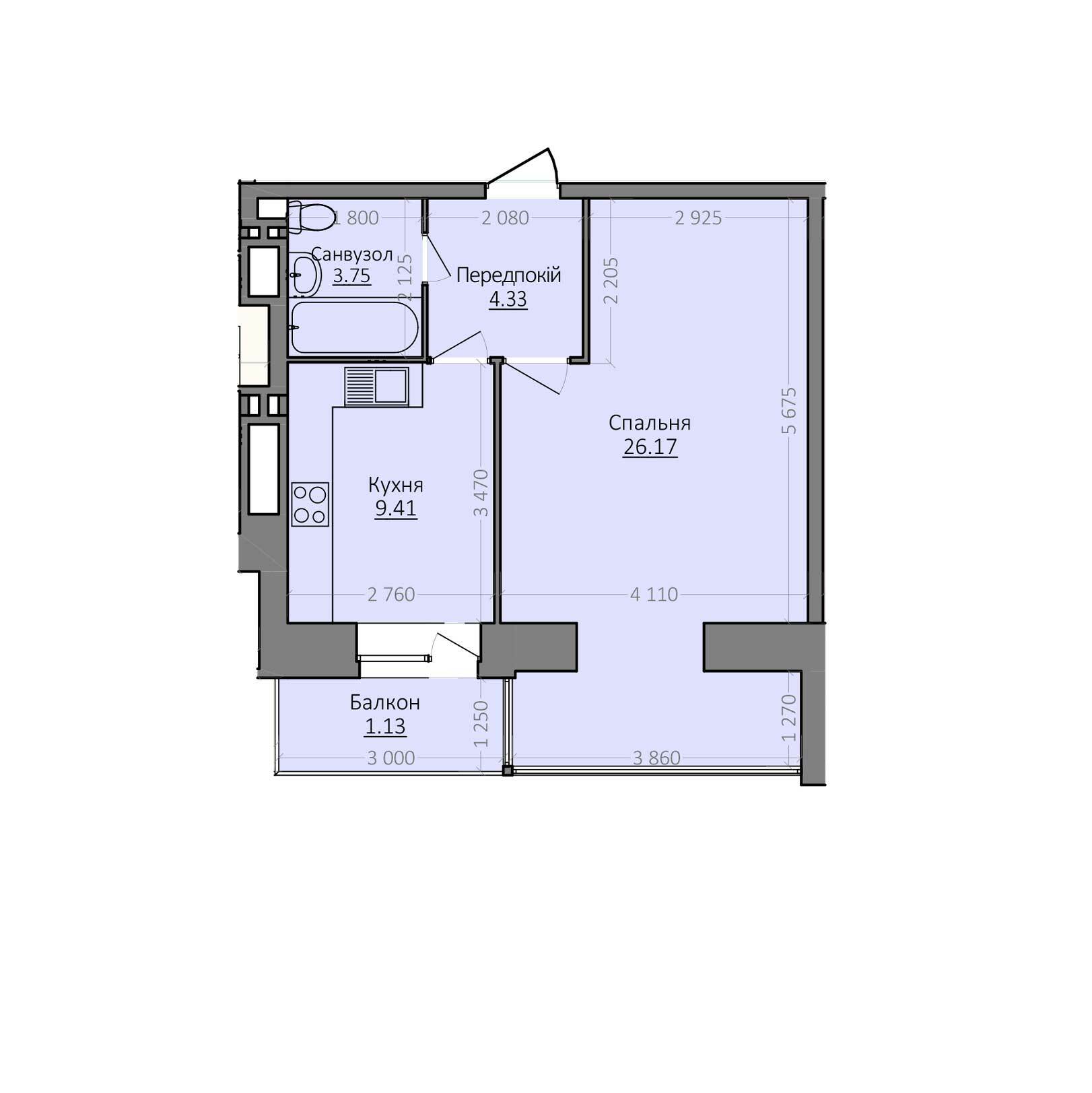 1-комнатная 44.79 м² в ЖК Эгоист от 11 000 грн/м², Хмельницкий