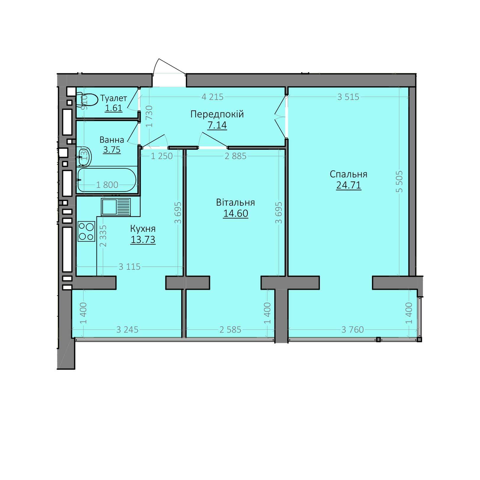 2-комнатная 65.54 м² в ЖК Эгоист от 11 000 грн/м², Хмельницкий