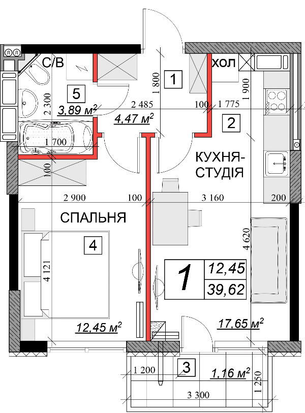 1-комнатная 39.62 м² в ЖК Качественное жилье от 11 400 грн/м², г. Каменец-Подольский