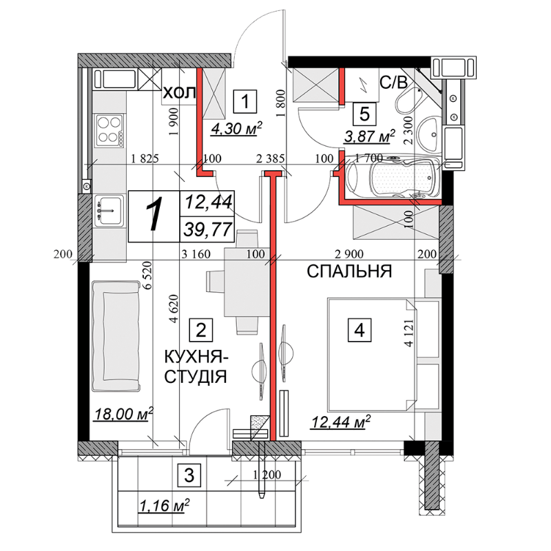 1-комнатная 39.77 м² в ЖК Качественное жилье от 10 100 грн/м², г. Каменец-Подольский