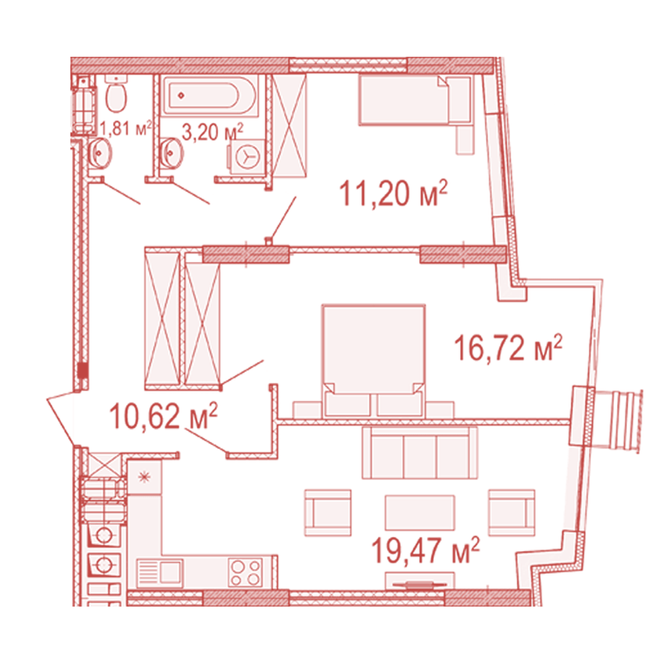 2-кімнатна 63.02 м² в ЖК Crystal Avenue від забудовника, с. Петропавлівська Борщагівка