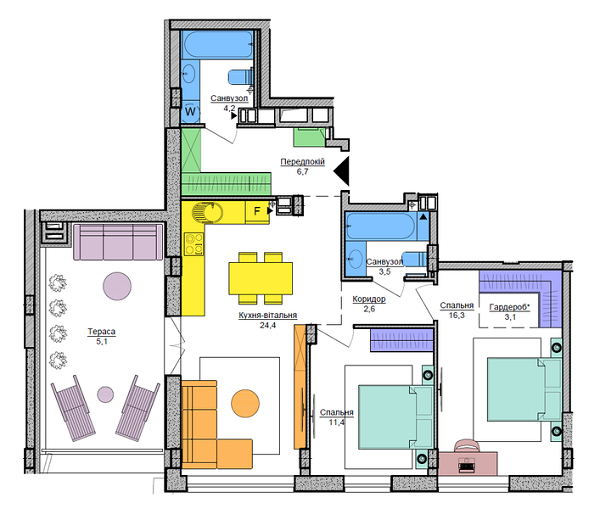 2-комнатная 74.2 м² в ЖК Respublika от 42 486 грн/м², Киев