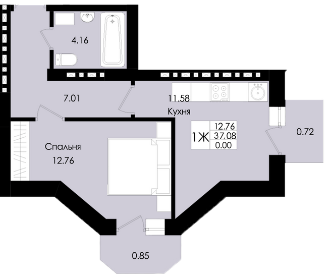 1-кімнатна 37.08 м² в ЖК Французький дім (Зелений Мис) від 18 700 грн/м², с. Крижанівка