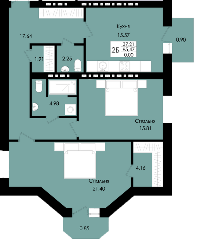2-комнатная 85.47 м² в ЖК Французский дом (Зеленый Мыс) от 15 450 грн/м², с. Крыжановка