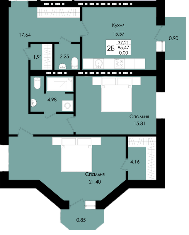 2-кімнатна 85.47 м² в ЖК Французький дім (Зелений Мис) від 15 450 грн/м², с. Крижанівка