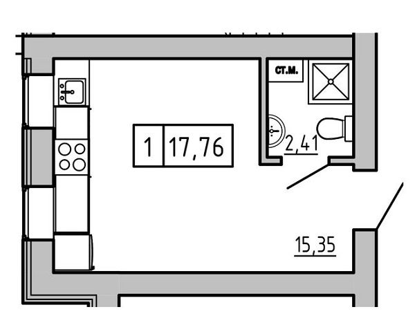 1-комнатная 17.76 м² в ЖК KEKS от 19 600 грн/м², пгт Авангард