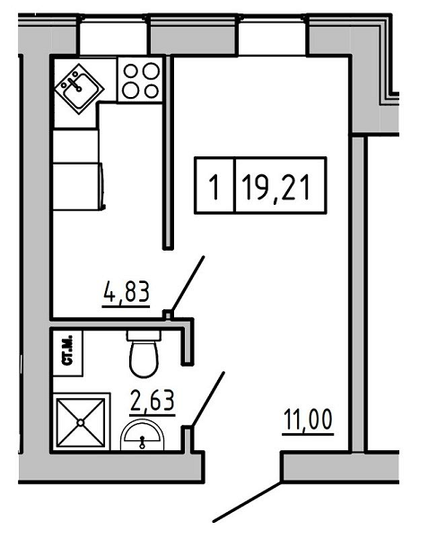 1-кімнатна 19.21 м² в ЖК KEKS від 19 600 грн/м², смт Авангард