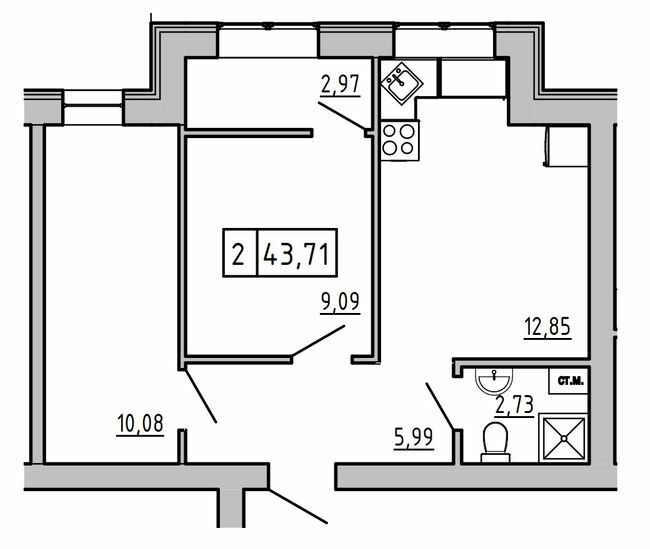 2-кімнатна 43.71 м² в ЖК KEKS від 19 650 грн/м², смт Авангард