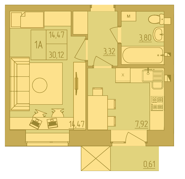 1-кімнатна 30.12 м² в ЖК Синергия Glass від 14 900 грн/м², Рівне