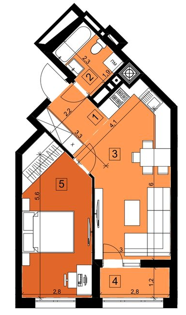 1-комнатная 47.28 м² в ЖК Парус Riverside от 21 100 грн/м², Ужгород