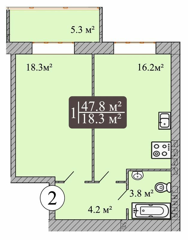 1-кімнатна 47.8 м² в ЖК Dream Park від 13 000 грн/м², Хмельницький