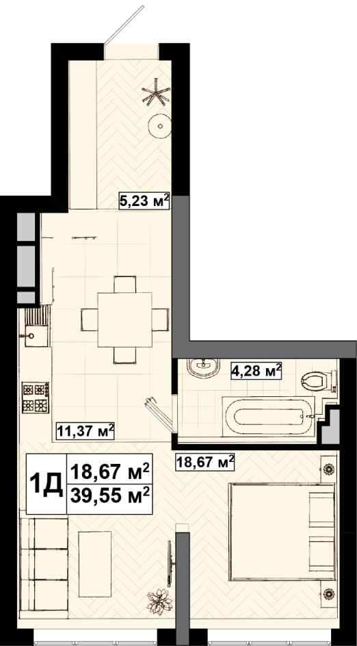 1-кімнатна 39.55 м² в ЖК UNO City House від 40 500 грн/м², Київ