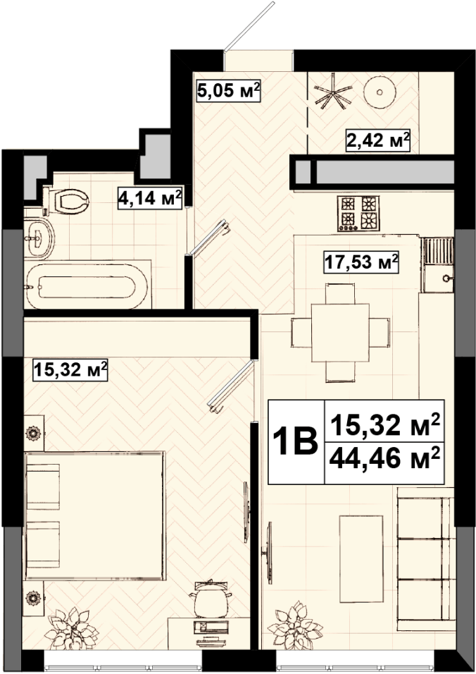 1-кімнатна 44.46 м² в ЖК UNO City House від 40 500 грн/м², Київ