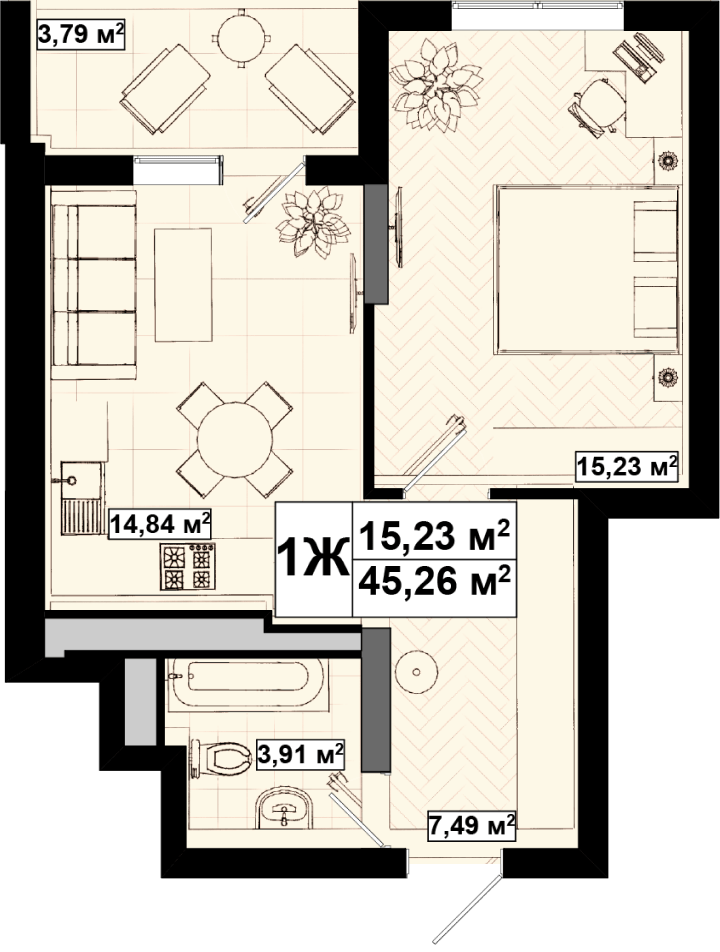 1-комнатная 43 м² в ЖК UNO City House от 28 888 грн/м², Киев