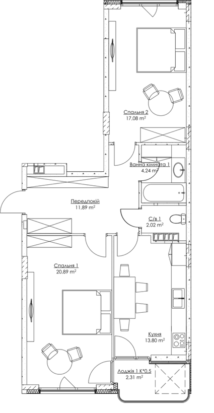 2-кімнатна 72.23 м² в ЖК O2 Residence від 25 400 грн/м², Київ