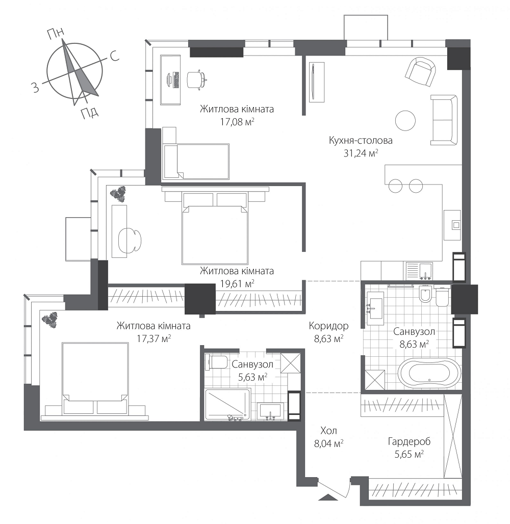 3-кімнатна 106.9 м² в ЖК RiverStone від 51 700 грн/м², Київ