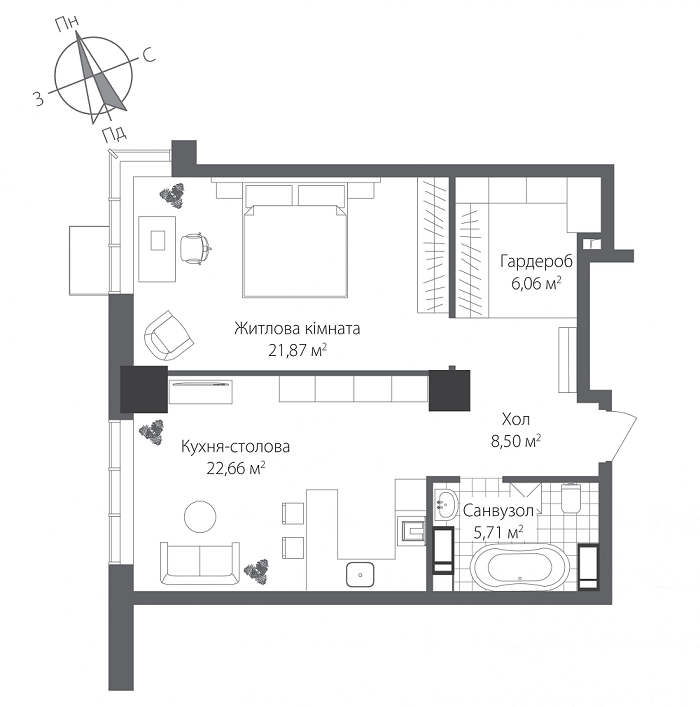 1-комнатная 64.8 м² в ЖК RiverStone от 42 600 грн/м², Киев