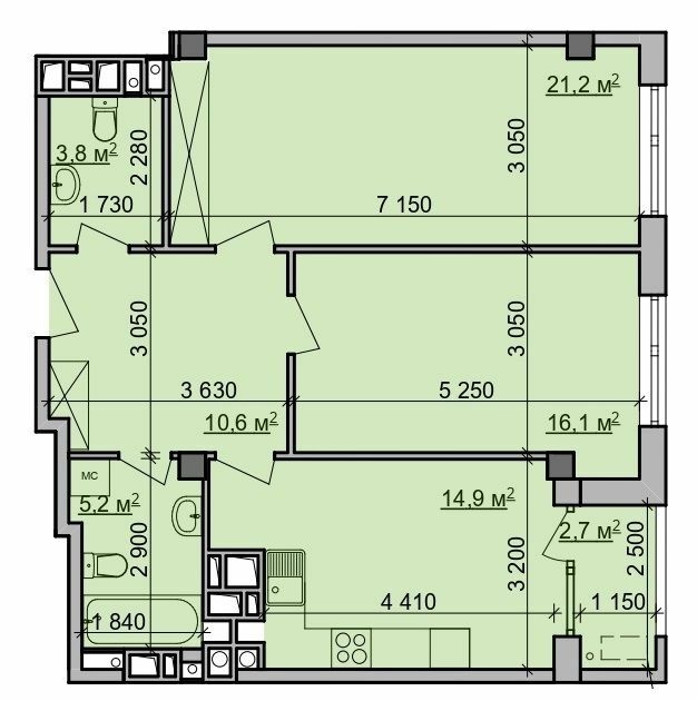 2-кімнатна 73.15 м² в ЖК Октава від 38 650 грн/м², Харків