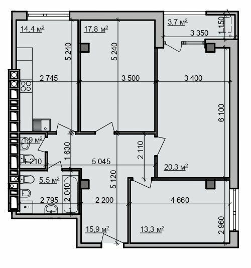 3-кімнатна 90.95 м² в ЖК Октава від 37 000 грн/м², Харків