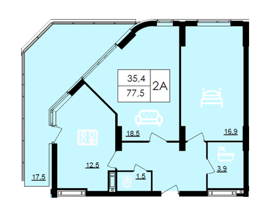 2-кімнатна 77.5 м² в ЖК Лісопарковий від 20 900 грн/м², Вінниця