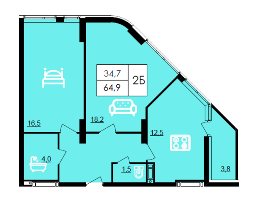 2-комнатная 64.9 м² в ЖК Лесопарковый от 19 100 грн/м², Винница