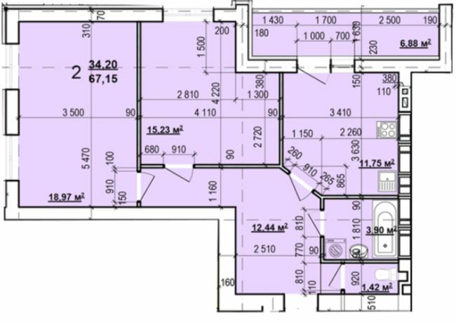 2-кімнатна 67.15 м² в ЖК Миру-3 від 12 500 грн/м², Харків