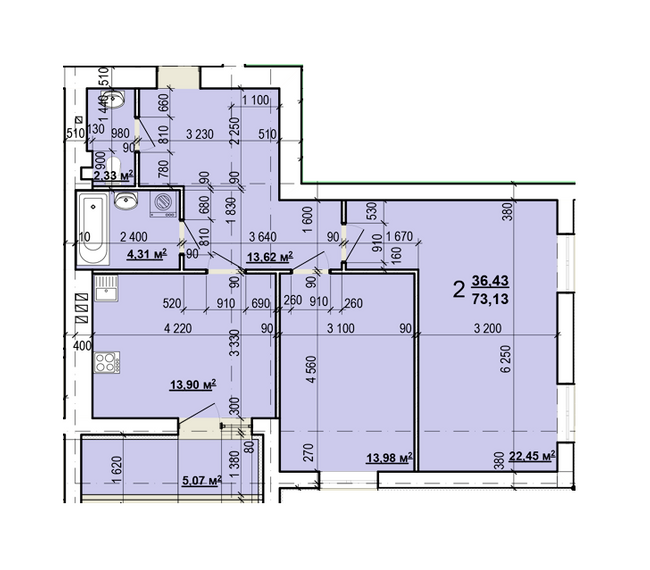 2-комнатная 73.13 м² в ЖК Мира-2 от застройщика, Харьков