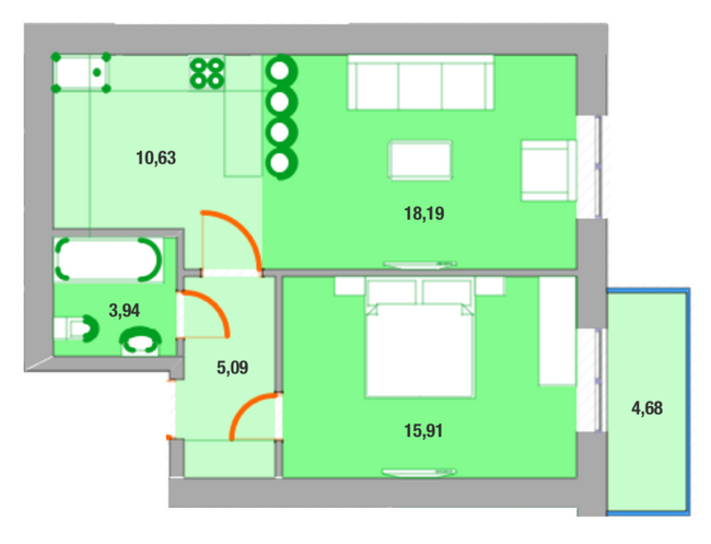 2-комнатная 53.7 м² в ЖК Престиж Таун от застройщика, Ивано-Франковск