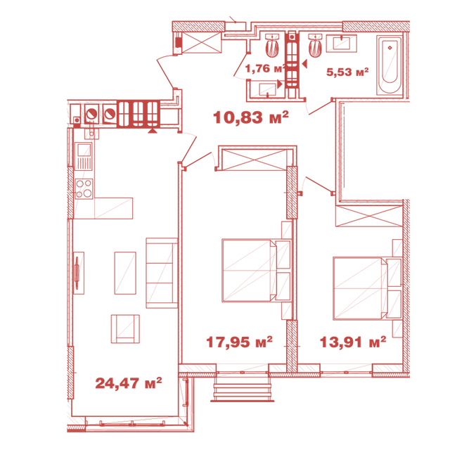 2-комнатная 74.45 м² в ЖК Crystal Avenue от 26 000 грн/м², с. Петропавловская Борщаговка