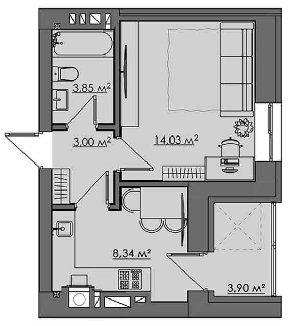 1-кімнатна 33.12 м² в ЖК CENTRAL CITY Apartments від 24 500 грн/м², Рівне