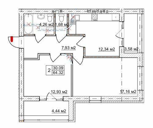 2-комнатная 64.32 м² в КД Олсия от 19 650 грн/м², г. Буча