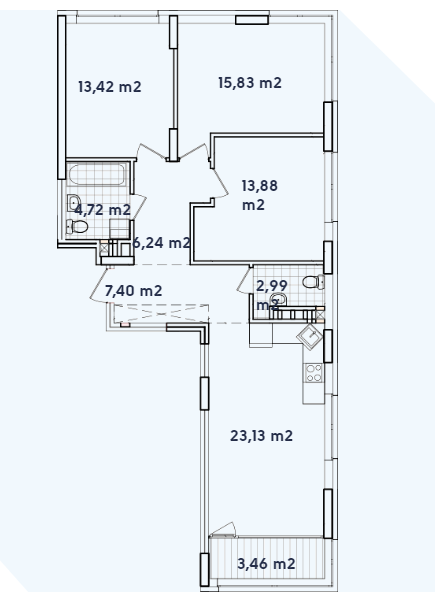 3-кімнатна 91.07 м² в ЖК Варшавський-2 від забудовника, Київ