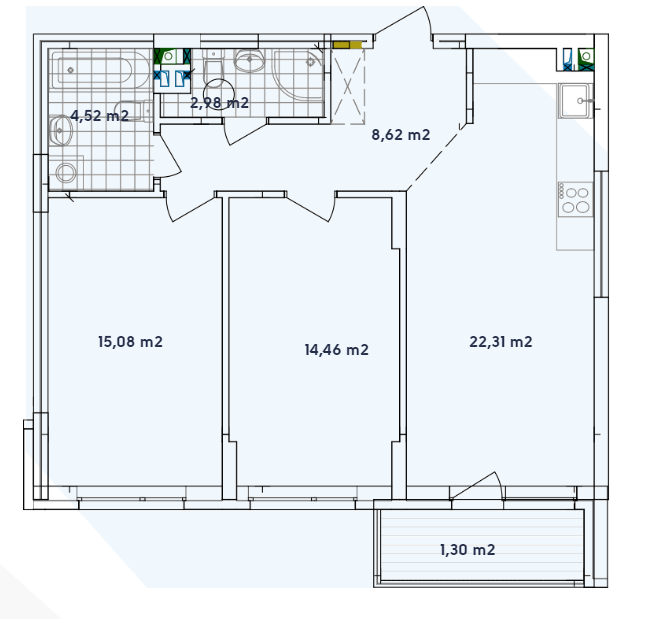 2-кімнатна 69.27 м² в ЖК Варшавський-2 від 19 100 грн/м², Київ