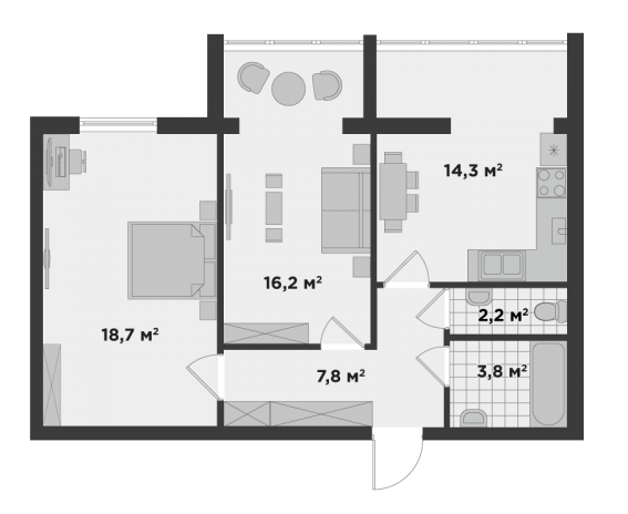 2-кімнатна 63.1 м² в ЖК Millennium State від 24 900 грн/м², м. Буча