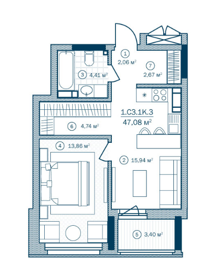 1-кімнатна 47.08 м² в ЖК Rusaniv Residence від 35 335 грн/м², Київ