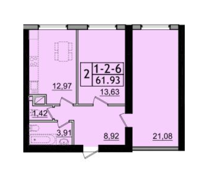 2-кімнатна 61.93 м² в ЖК П'ятдесят дев'ята Перлина від 22 050 грн/м², с. Крижанівка