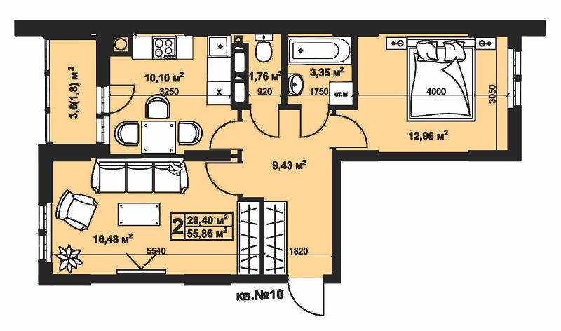 2-комнатная 55.86 м² в ЖК Андреевский от 14 400 грн/м², г. Прилуки