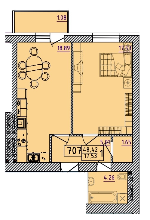 1-комнатная 48.42 м² в ЖК Парк Морской от 16 500 грн/м², г. Южное