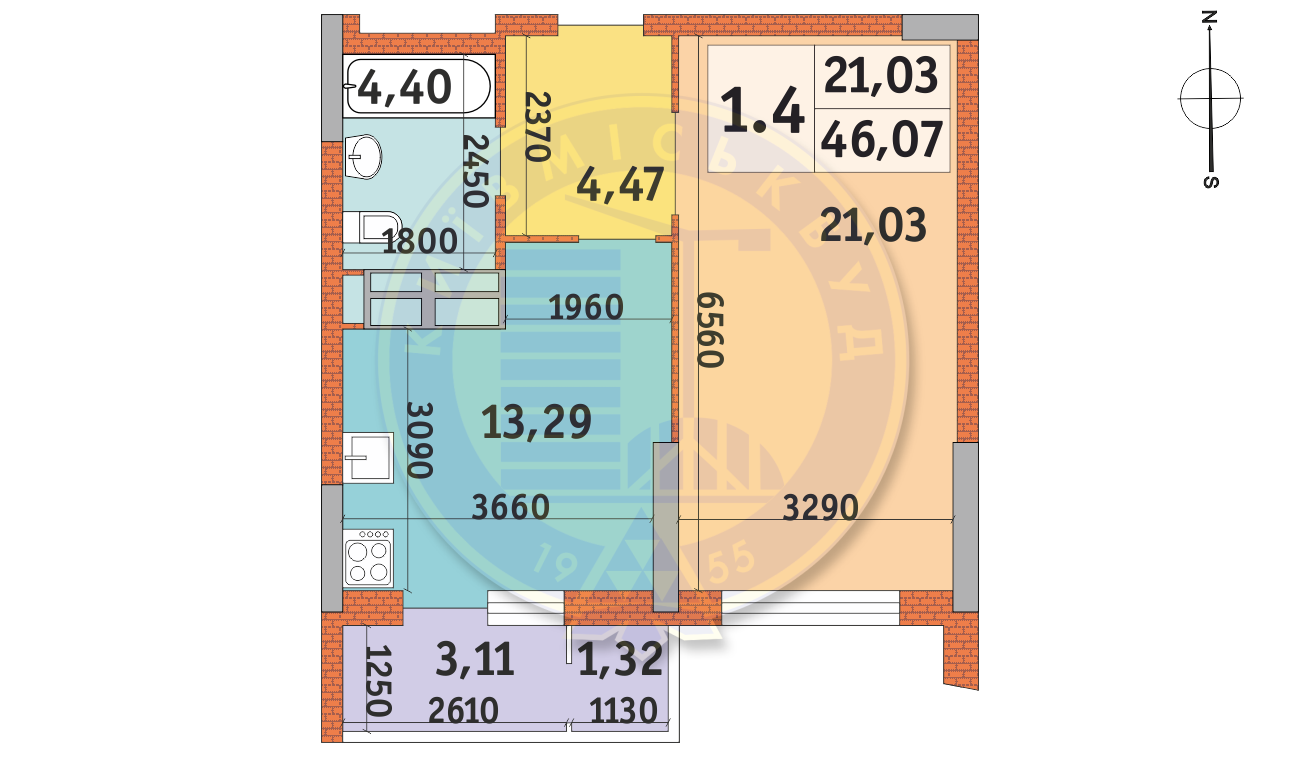 1-кімнатна 46.07 м² в ЖК LAKE HOUSE від 39 135 грн/м², Київ