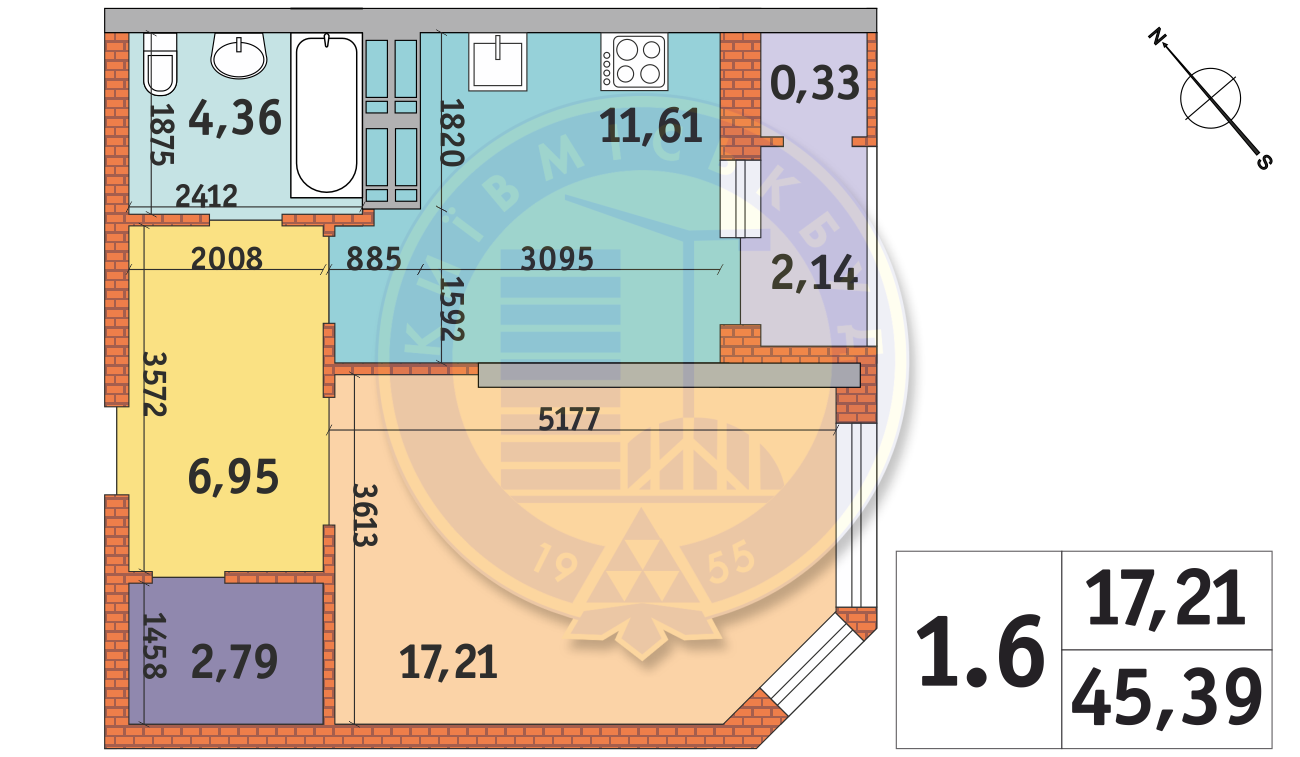 1-комнатная 45.39 м² в ЖК Гвардейский от 74 859 грн/м², Киев