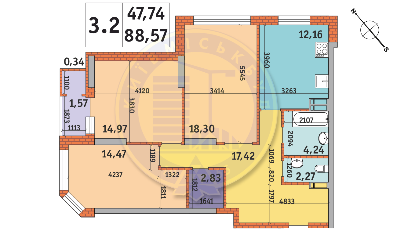 3-комнатная 88.57 м² в ЖК Гвардейский от 61 610 грн/м², Киев