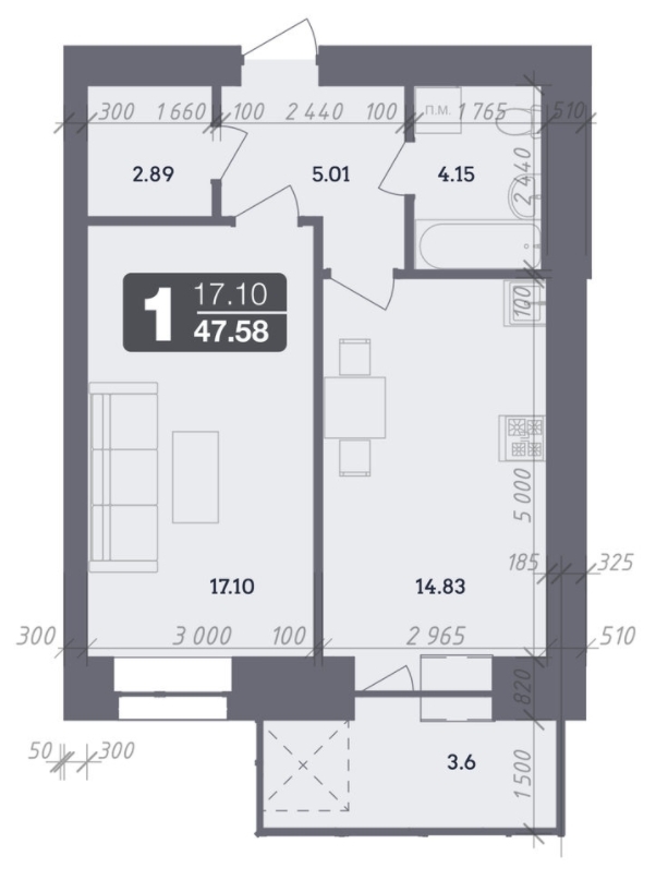 1-комнатная 47.58 м² в ЖК Стандарт от 22 500 грн/м², Полтава