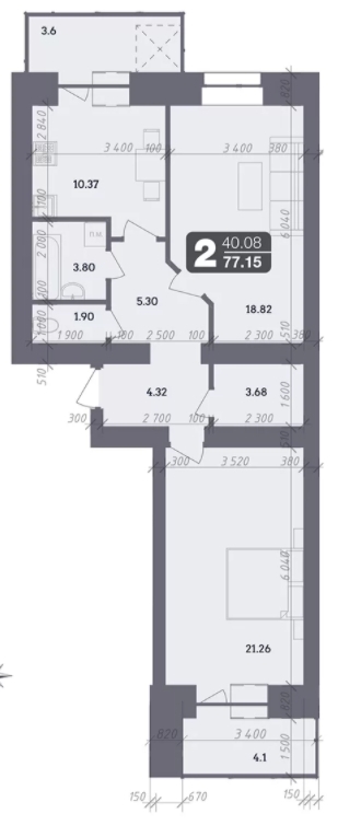 2-кімнатна 77.15 м² в ЖК Стандарт від 22 200 грн/м², Полтава